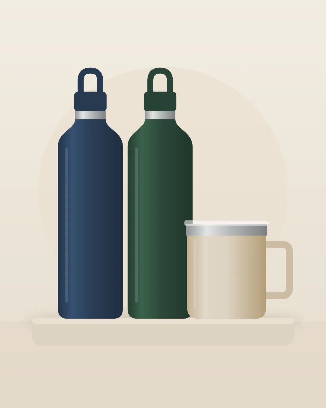 Illustration av Fjella-kollektionen: två flaskor och en mugg.